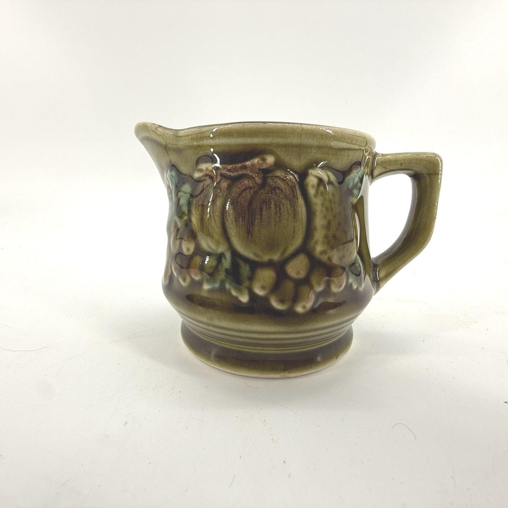Unbranded Creamer Pitcher Unisex Small Green Vintage Japan Fruit Embossed Glazed